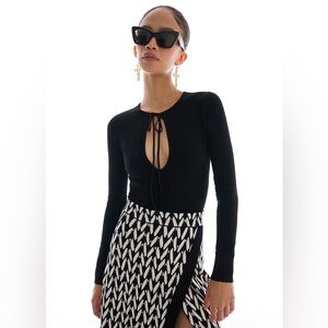 JoosTricot Black Ecomerino Wool Long Sleeve Keyhole Seed Stitch Top EUC Size XS